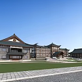 Traditional Ancient Chinese Architecture Complex With Sloping Eaves Multiple Roofs And Courtyard Lawn