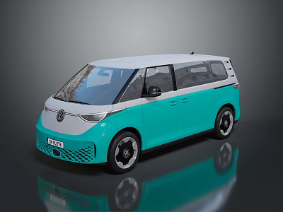 Turquoise and White Volkswagen Van with Modern Exterior Design and Alloy Wheels 3d model