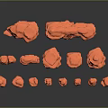 Orange Stone Models with Various Sizes and Shapes on Black Background 3d model