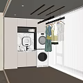 Clothes Hanger with Hanging Garments in Laundry Room with Washing Machine Dryer and Cabinets
