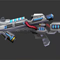 Futuristic Sci Fi Weapon With Silver Body Blue Lights And Red Pipes