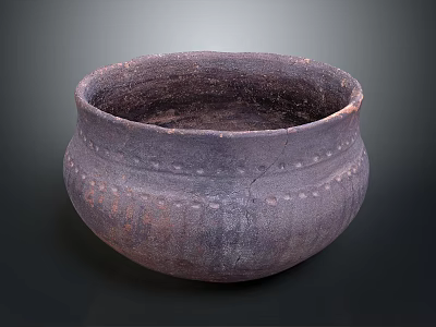 Ancient Style Sculpture Carving of Clay Pot with Decorative Patterns and Dark Brown Finish 3d model