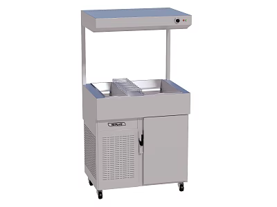 Stainless Steel Refrigerated Kitchen Appliance With Countertop Cabinet And Wheels 3d model
