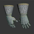 Medieval Armor Gauntlets With Ornate Design Gold Trim And Intricate Patterns