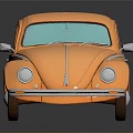 Vintage Orange Beetle Car Featuring Blue Windows And Red Wheels On Black Surface