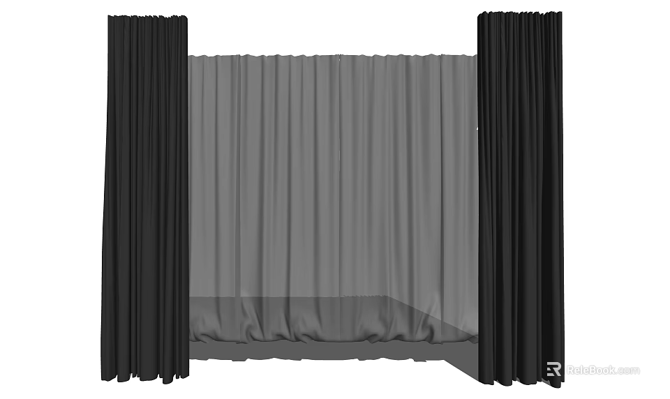 Black Curtains With Sheer Gray Panel For Window Decoration And Privacy 3d model 