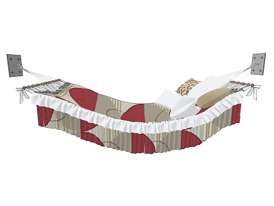 Indoor Wall Mounted Hammock With Red And Beige Pattern And Ruffled Edge 3d model