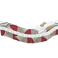 Indoor Wall Mounted Hammock With Red And Beige Pattern And Ruffled Edge