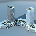 Modern Twin Office Towers With Green Roofs And Curved Connecting Structure
