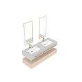 Modern Bathroom Vanity With Double Gold Framed Mirrors And Marble Countertop