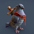 Fantasy Pigeon Character Design With Wooden Hammer And Red Sash