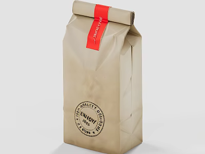 Premium Coffee Packaging in Brown Paper Bag with Red Label and Circular Stamp 3d model