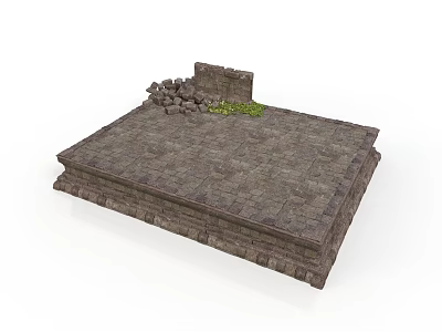 Modern Outdoor Stone Platform Design With Slab Paving Pile Of Stones And Green Grass 3d model