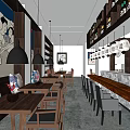 Modern Japanese Restaurant Interior With Ukiyo-e Paintings Lantern-shaped Pendant Lights Wine Racks And Bar Counter