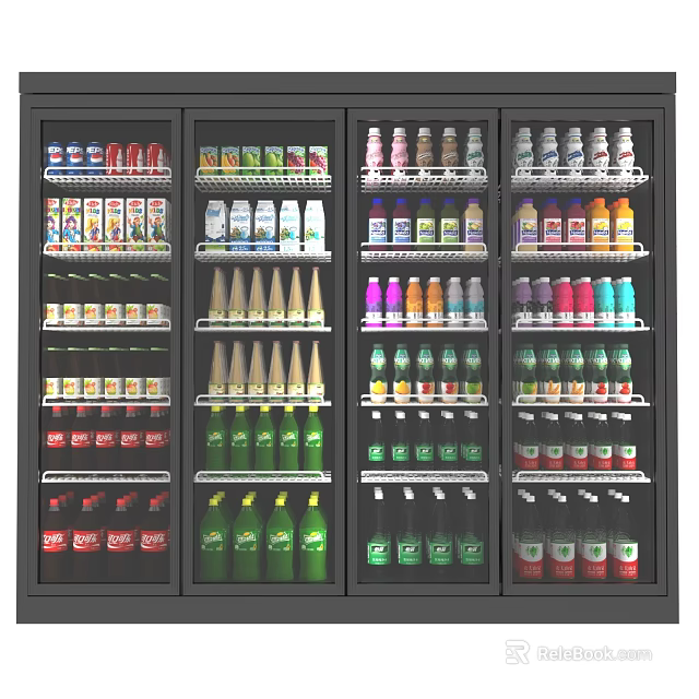 Display Shelves For Retail With Multiple Layers Of Organized Bottled Beverages And Products 3d model 