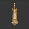 Shiny Golden Lion Statue With Detailed Mane Standing On Dark Reflective Surface