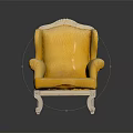 Elegant Yellow Single Armchair with White Carved Wooden Frame and Comfortable Upholstered Seat