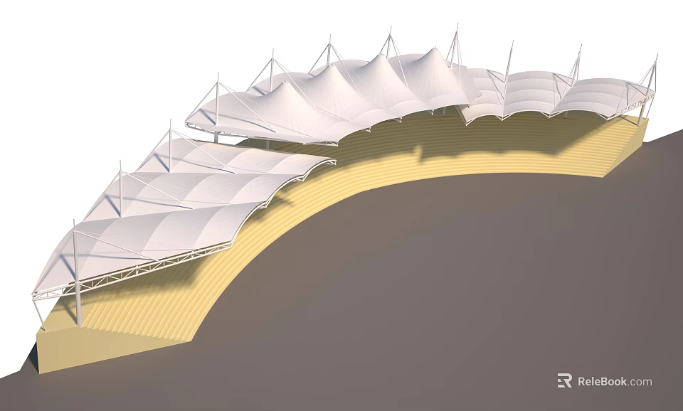 Tensile Membrane Roof Canopy With Multiple Units For Modern Large Span Architecture 3d model 