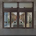 Double Doors Copper Frame Glass Panels Modern Design Marble Wall Background Elegant Entrance