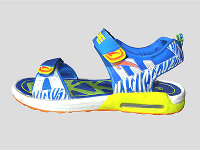 Blue Sandals With White Pattern And Velcro Straps Yellow Green Sole For Comfortable Wear 3d model