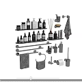 Modern Bathroom Accessories Including Shelves Towel Racks Soap Dispensers Towels And Toothbrush Holders