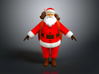 3D Santa Claus Model in Red Outfit With White Beard and Brown Backpack 3d model
