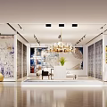 Modern Boutique Interior Featuring Wooden Ceiling Pendant Lights Display Shelves Bags Green Plant and Furniture