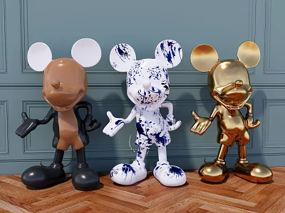 Decorative Ornament Set Mickey Mouse Figurines Brown White Blue Splatter and Gold for Home Decor 3d model