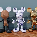 Decorative Ornament Set Mickey Mouse Figurines Brown White Blue Splatter and Gold for Home Decor