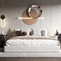 Modern Double Bed Interior With Circular Wall Decor Light Strip And Side Tables 3d model