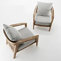 Comfortable Lounge Chair With Wooden Frame Light Colored Fabric Cushion And Woven Backrest