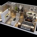 Aerial View Floor Plan Layout With Living Room Bedroom And Kitchen Interior