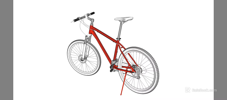 Red Mountain Bike With Front Suspension Fork And Thick Off Road Tires 3d model 