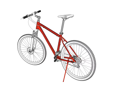 Red Mountain Bike With Front Suspension Fork And Thick Off Road Tires 3d model