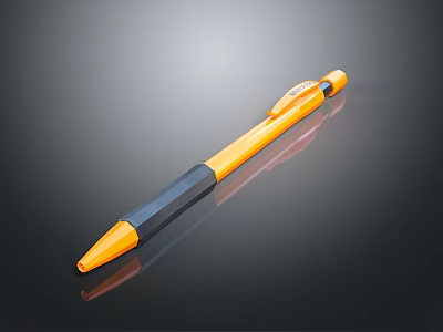 Orange And Black Pen With Shiny Reflection On Black Background For Daily Use 3d model