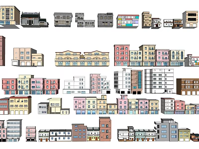 Various Style Building Illustrations With Different Colors And Architectural Details 3d model