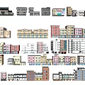 Various Style Building Illustrations With Different Colors And Architectural Details 3d model