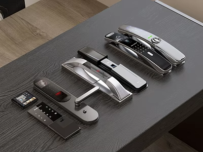 Modern Smart Door Handles With Fingerprint Recognition Keypad And Metal Accessories 3d model