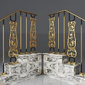 Ornate Railings With Golden Carvings And Black Frames On Marble Steps