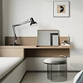 Modern Wooden Dressing Table with Mirror and Table Lamp in Bedroom