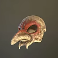 Detailed Mythical Creature Skull With Brown Red Texture Sharp Beak And Pointed Teeth