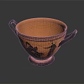 Greek Style Tableware Set With Orange Two Handled Cup Black Figure Designs And Pedestal Base