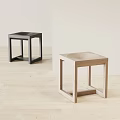 Two Modern Minimalist Wooden Stools With Square Frame And Dark Light Tones 3d model