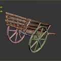 Antique Wooden Cart With Large Spoked Wheels And Rustic Wooden Structure