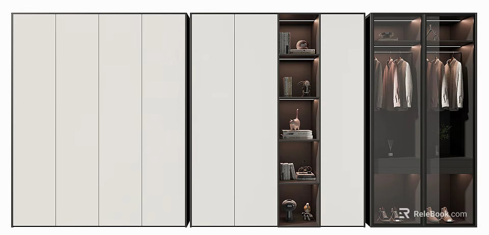 Modern Wardrobe Design With Glass Doors Internal Shelves And Hanging Storage Space 3d model 
