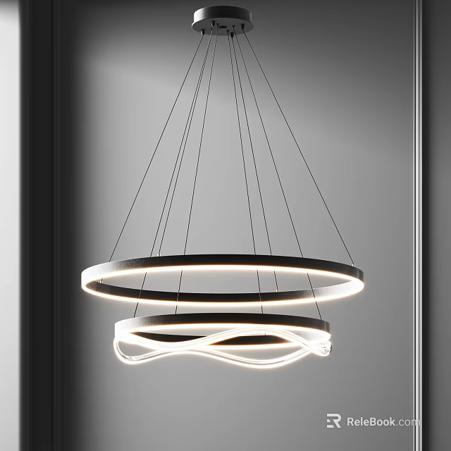 Modern Chandelier with Layered Ring Design and Soft Lighting for Interior Space 3d model