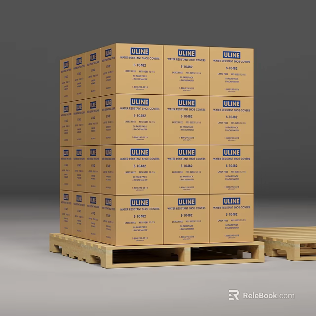 Stacked DHLINE Cardboard Boxes On Wooden Pallets For Storage And Shipping 3d model 
