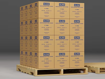 Stacked DHLINE Cardboard Boxes On Wooden Pallets For Storage And Shipping 3d model