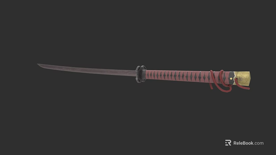 Traditional Japanese Katana Weapon With Slender Blade And Red Black Handle Design 3d model 
