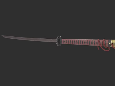 Traditional Japanese Katana Weapon With Slender Blade And Red Black Handle Design 3d model